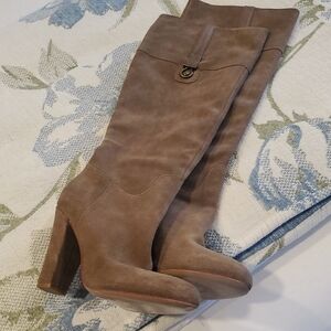 Joan & David Taupe Suede Heeled Boots